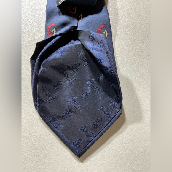Gucci Navy Blue Tie with Red and Gold Accents - Picture 4 of 5